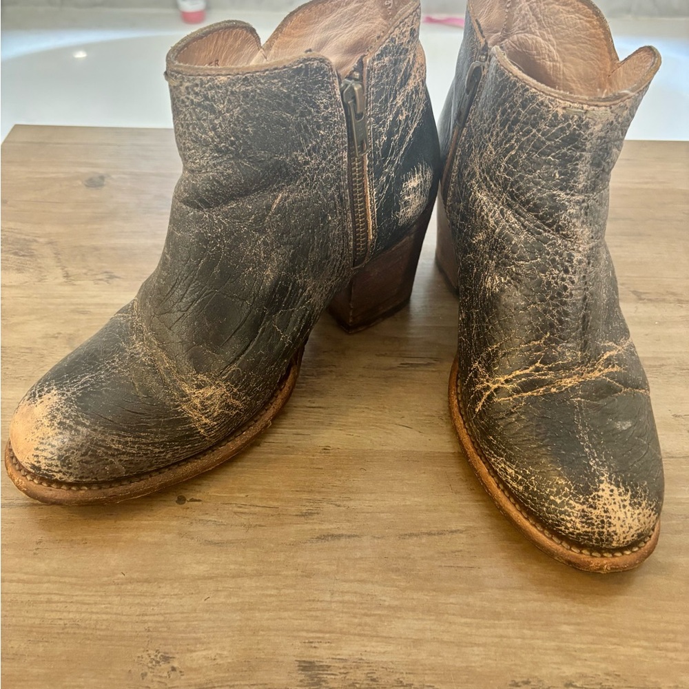 Women’s Bed Stu Yell Black and Brown Distressed Leather Ankle Boots